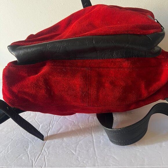 VINTAGE SUEDE RED BACKPACK WITH LEATHER BLACK TRIM main image 3